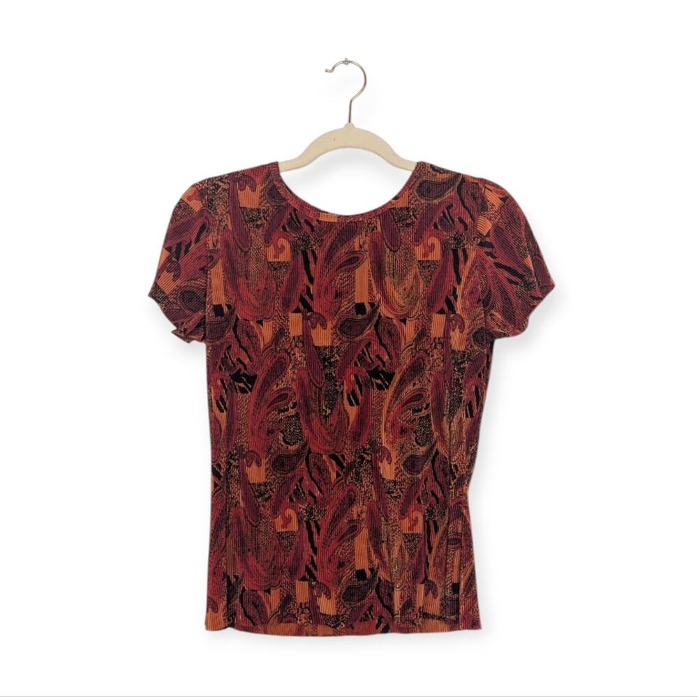 Vintage Studio C Y2K Red Orange Paisley Short Sleeve Top Size S